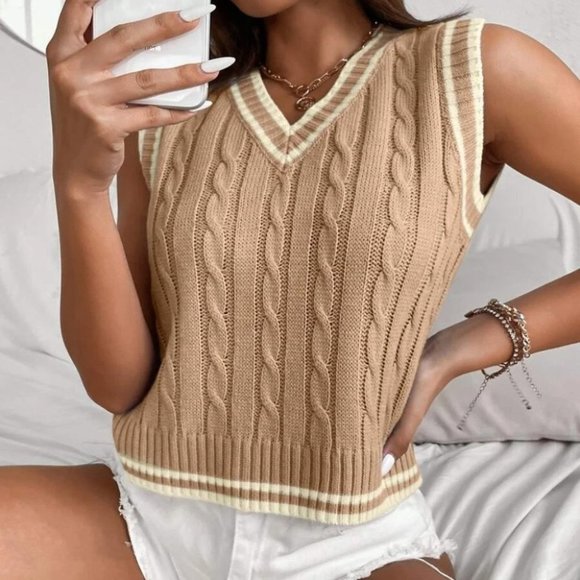 . Tops - Knit Sweater Vest Preppy STYLE